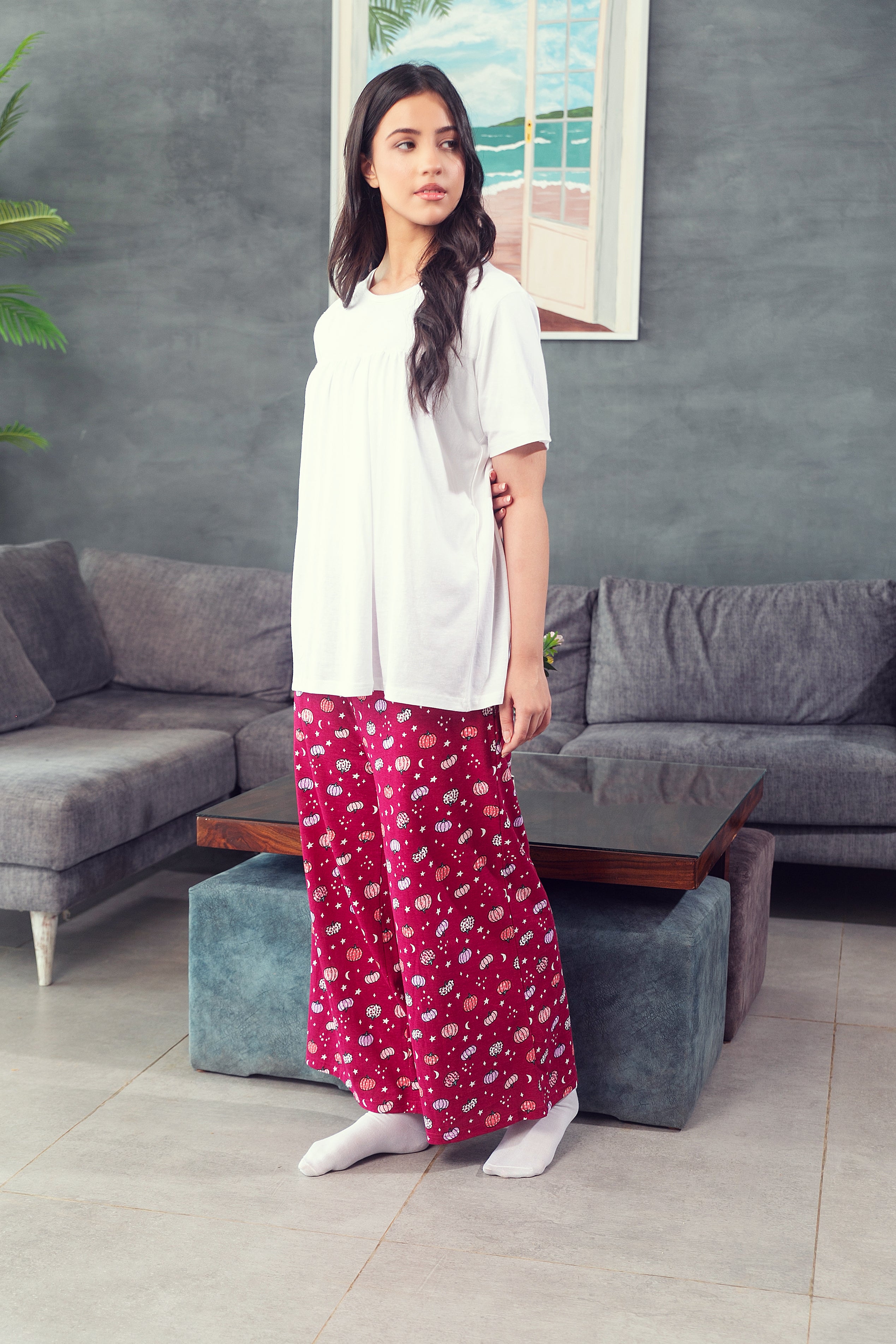 Berry Pumpkin Cotton PJ Set (White Top)
